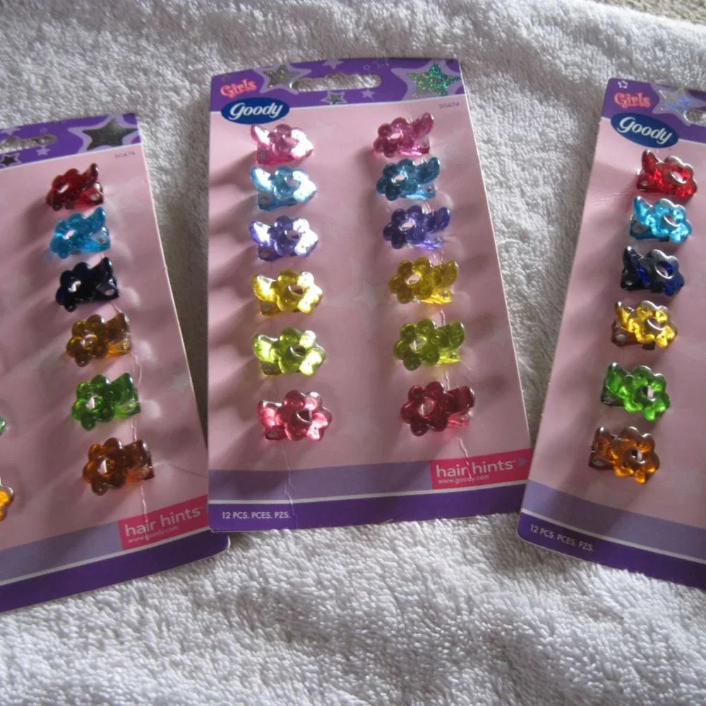 12 Goody Girls Pastel Color Plastic Flower Tiny Sectioning Hair Clips Teeth Grip